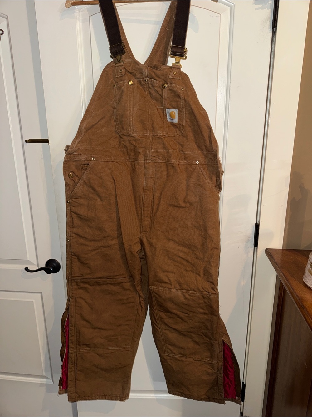 Carhartt Brown Duck Workwear Bib Overalls with Quilted Lining